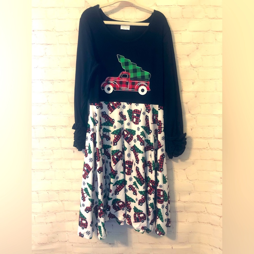 Girls Christmas Tree Truck Holiday Dress - Size 8